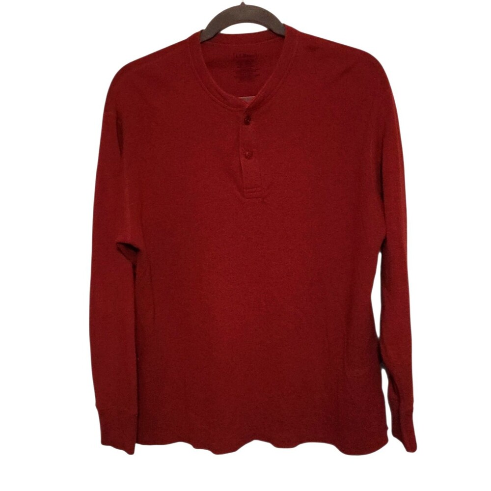 LL Bean River Driver Shirt Long Sleeve Henley Wool Blend Red Mens Size XL Reg.